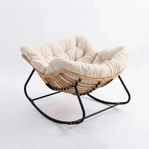 ROTEA - Rocking Chair Rotin Coussin XXL Lavable - Fauteuil à Bascule Bohème Toutes Saisons