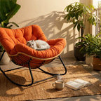 ROTEA - Rocking Chair Rotin Coussin XXL Lavable - Fauteuil à Bascule Bohème Toutes Saisons