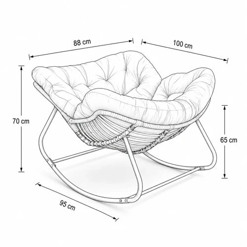 ROTEA - Rocking Chair Rotin Coussin XXL Lavable - Fauteuil à Bascule Bohème Toutes Saisons