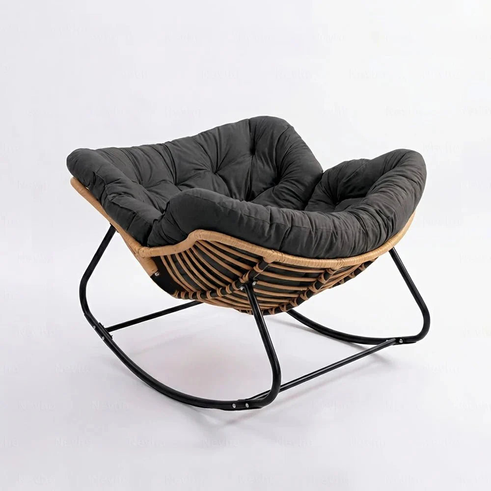 ROTEA - Rocking Chair Rotin Coussin XXL Lavable - Fauteuil à Bascule Bohème Toutes Saisons
