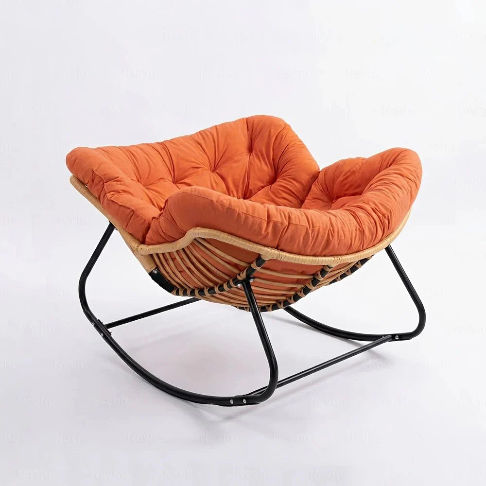 ROTEA - Rocking Chair Rotin Coussin XXL Lavable - Fauteuil à Bascule Bohème Toutes Saisons