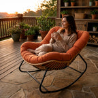 ROTEA - Rocking Chair Rotin Coussin XXL Lavable - Fauteuil à Bascule Bohème Toutes Saisons
