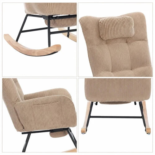 LUNOA - Rocking Chair Allaitement Cocon Velours Côtelé Repose-pieds - Fauteuil à Bascule Dossier