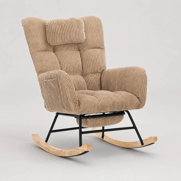 LUNOA - Rocking Chair Allaitement Cocon Velours Côtelé Repose-pieds - Fauteuil à Bascule Dossier