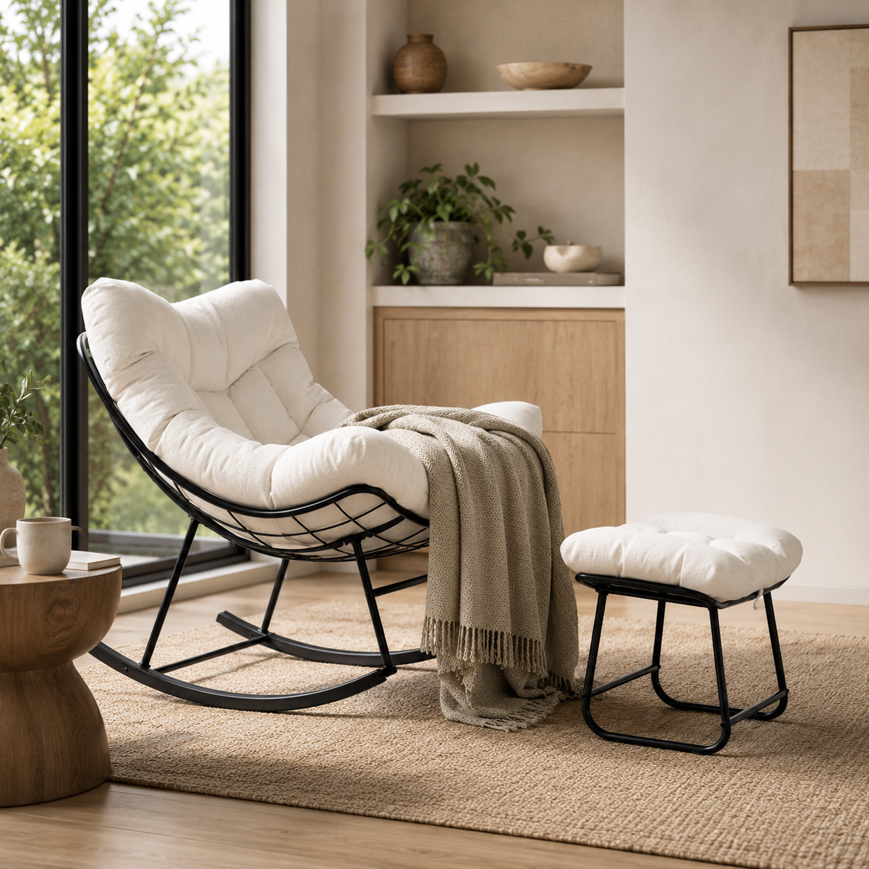 Rocking Chair Relax avec Repose-pieds & Coussin — Solena