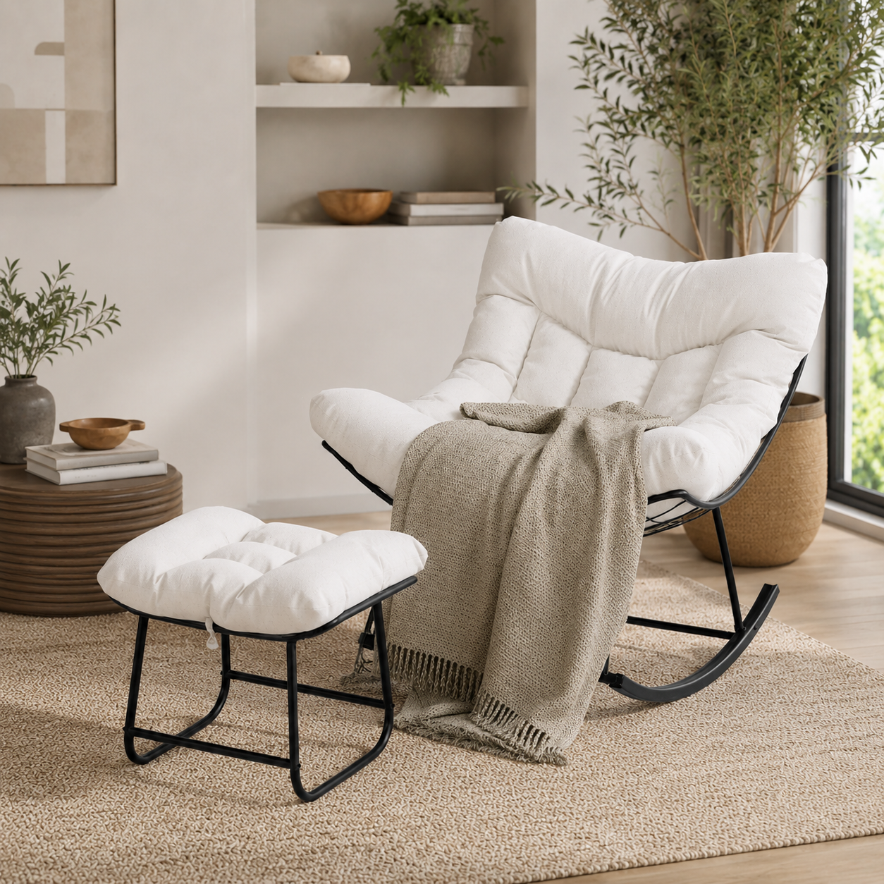 Rocking Chair Relax avec Repose-pieds & Coussin — Solena