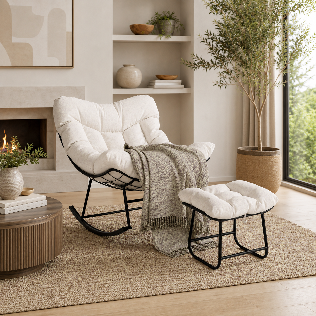 Rocking Chair Relax avec Repose-pieds & Coussin — Solena