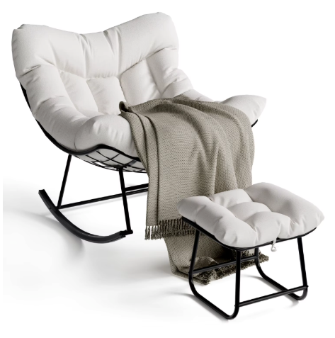 Rocking Chair Relax avec Repose-pieds & Coussin — Solena