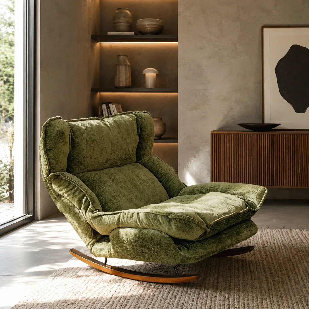 Fauteuil à bascule inclinable en velours avec assise rembourrée — Alramo Veloria