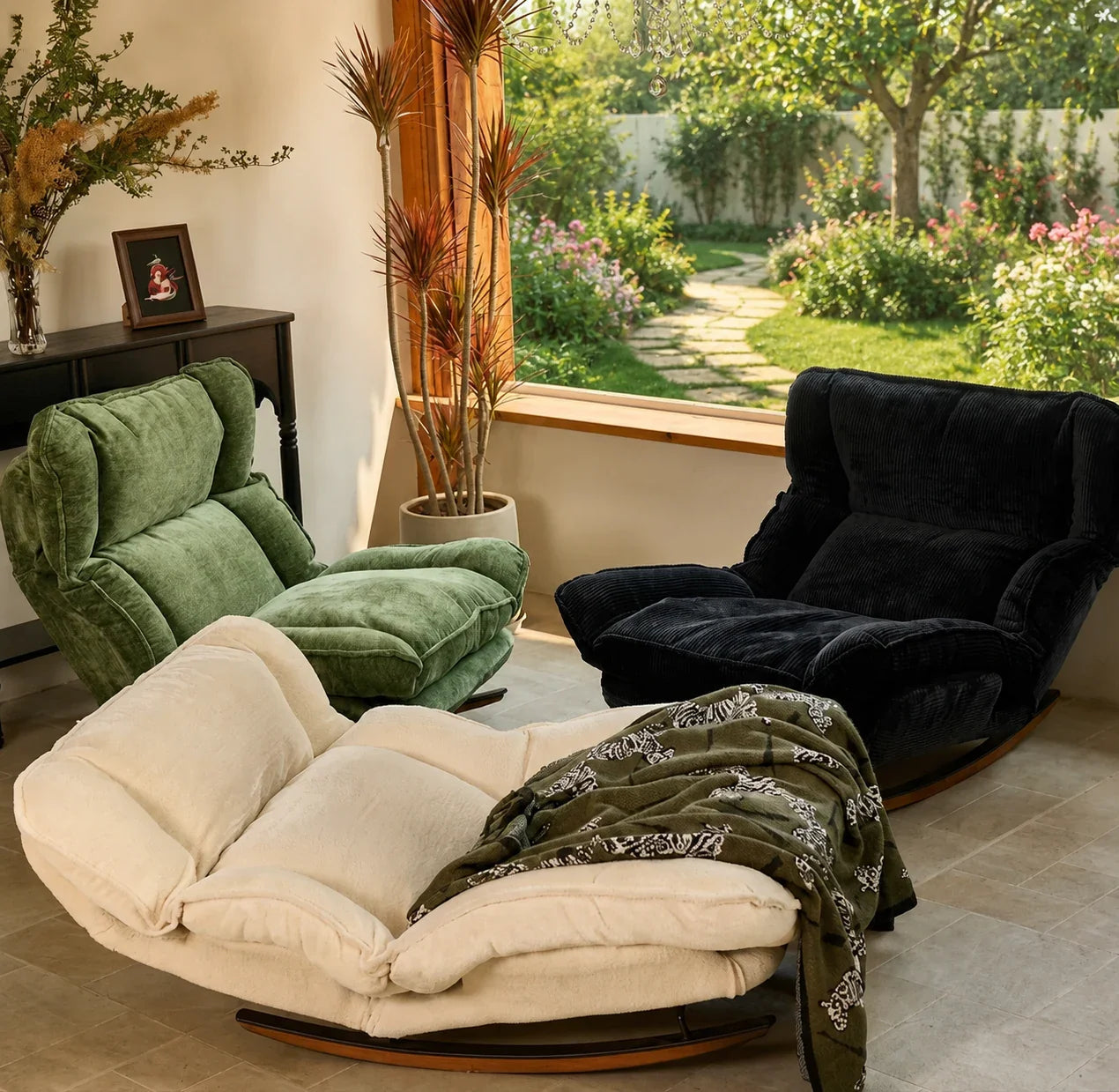 Fauteuil à bascule inclinable en velours avec assise rembourrée — Alramo Veloria