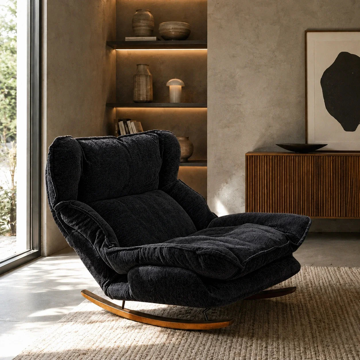 Fauteuil à bascule inclinable en velours avec assise rembourrée — Alramo Veloria